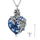 Sterling Silver Heart TearDangle Crystal Rose Cremation Urn Necklace for Ashes