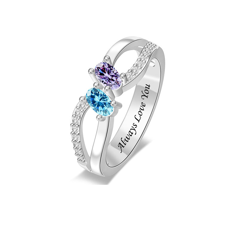 Copper Sterling Silver Personalized 1-6 Simulated Birthstones  Infinity Family Ring for Women