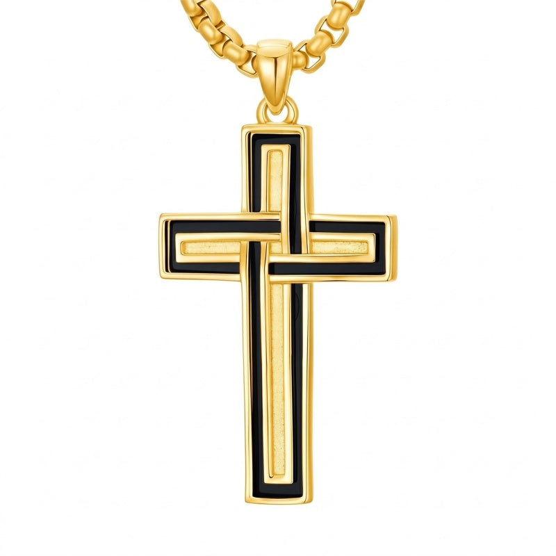 14k Gold Plated Cross Deer Antler Celtic Knot Sword Twisted Rope Cross Pendant Necklace for Men
