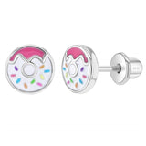 925 Sterling Silver Fun Enamel Donut Earrings with Tiny Colorful Sprinkles for Little Girls -Colorful Screw Back Earrings