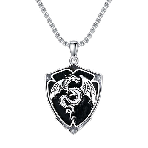 Sterling Silver Viking Dragon Eagle Wolf Animal Pendant Necklace for Men