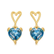 14K Solid Gold Natural London Blue Topaz Drop Earrings for Women 14K Real Gold 5MM heart Cut Genuine Blue Topaz Stud Earrings