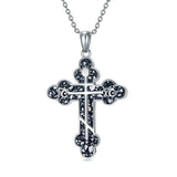 Sterling Silver Russian Eastern Orthodox Cross Pendant Necklace