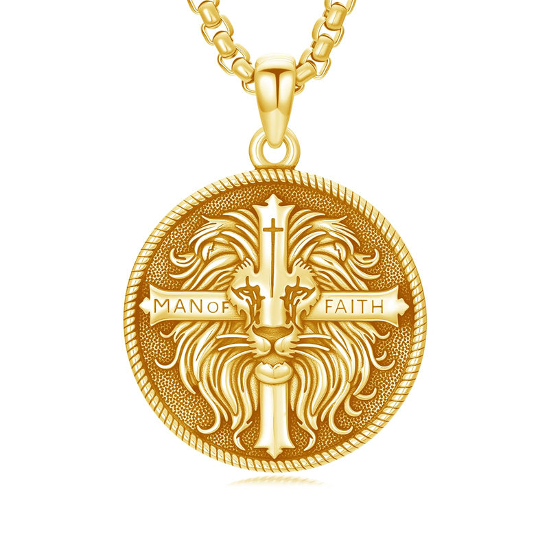 Sterling Silver Faith Bible Lion Pendant Necklace for Men