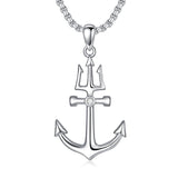 Sterling Silver Earth Swordfish Trident Compass Anchor Pendant Necklace