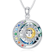 Sterling Silver Crystal Triple Moon Goddess Hamsa Hand Lotus Tree of Life Flower of Life Chakra Pendant Necklace