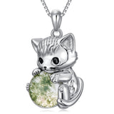 Cat Necklace with Moss Agate Sterling Silver Cute Cat Pendant Necklace Birthday Christmas Cat Jewelry Gift for Women Girls