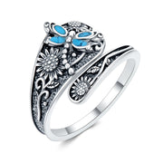 Sterling Silver Turquoise Vintage Dragonfly Bee Butterfly Hummingbird Spoon Rings for Women