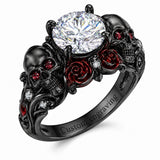 Sterling Silver 10K 14K 18K Gold Moissanite Gothic Black  Engagement Wedding Ring  for Women Halloween Gift