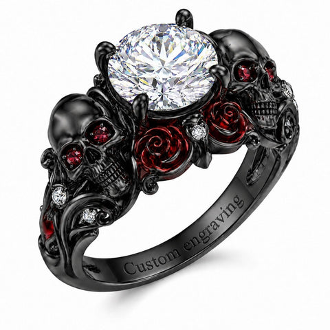 Sterling Silver 10K 14K 18K Gold Moissanite Gothic Black  Engagement Wedding Ring  for Women Halloween Gift
