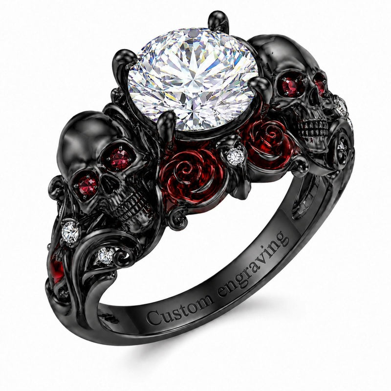 Sterling Silver 10K 14K 18K Gold Moissanite Gothic Black  Engagement Wedding Ring  for Women Halloween Gift