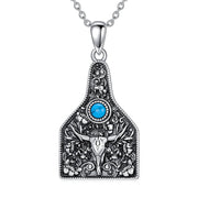 Sterling Silver Turquoise Longhorn Cow Tag Pendant Necklace