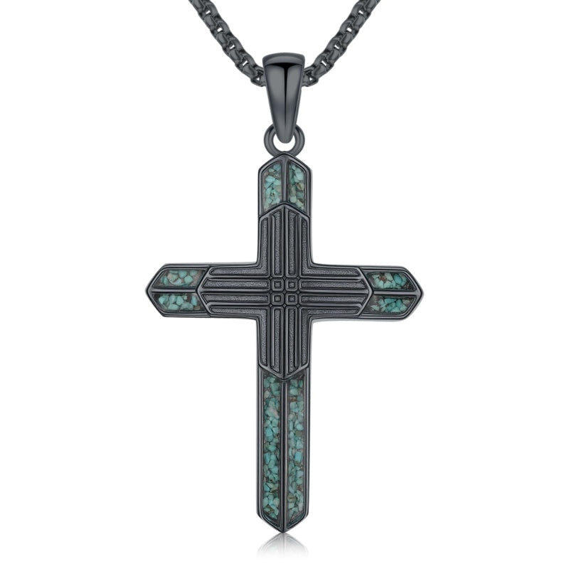 14K Gold Plated Turquoise Cross Pendant Necklace