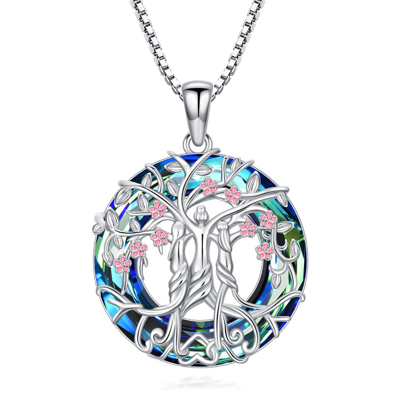 Sterling Silver Crystal Tree of Life Family Pendant Necklace for 1 to 5 Children
