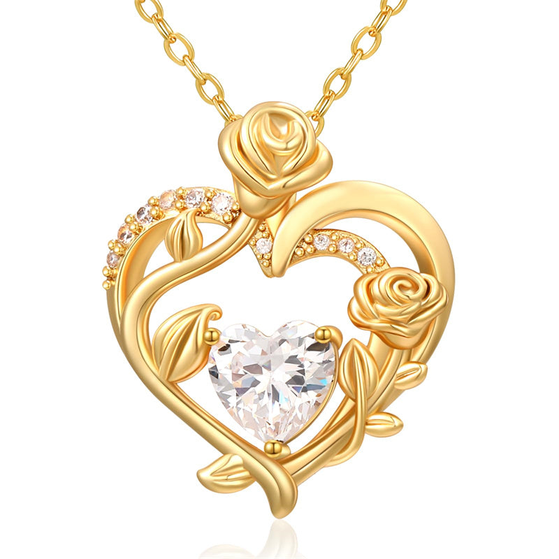 Sterling Silver Birthstone Rose Necklace for Women