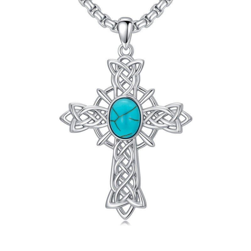 14K Gold Plated Turquoise Cross Pendant Necklace