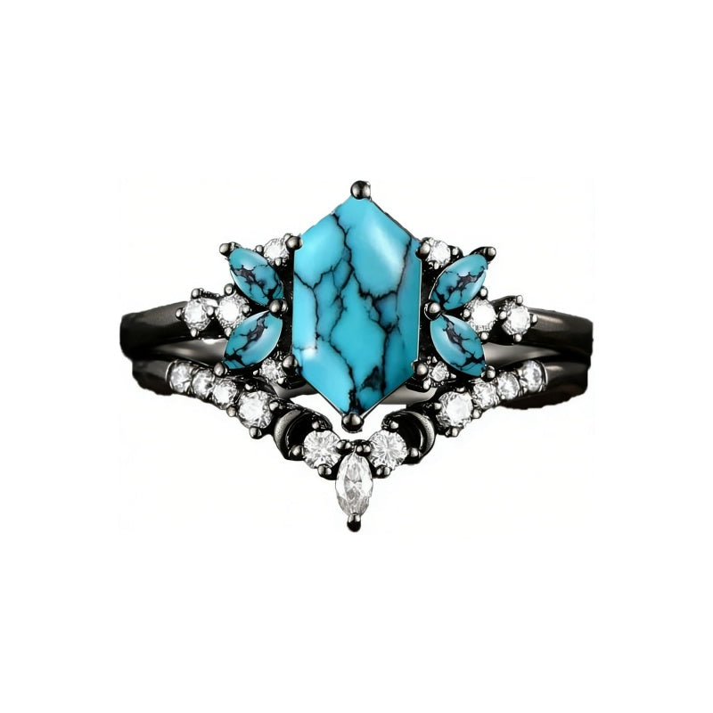 Sterling Silver 10K 14K 18K Gold Turquoise Engagement  Wedding Ring Set for Women