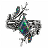 Sterling Silver 10K  14K  18K  Gold Personalized Engraved Black Opal Engagement Wedding Promise Ring for Her