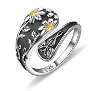 Sunflower Spoon Ring Daisy Flower Ring Sterling Silver Vintage Adjustable Antique Spoon Rings for Women