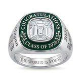 Sterling Silver Personalized  Square Birthstone Engraved Class Ring