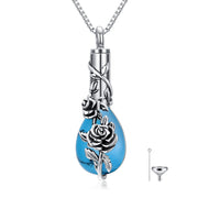 Sterling Silver Teardrop Rose Turquoise Sunflower Turquoise Urn Necklace For Ashes