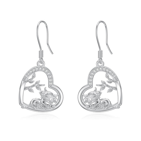 Highland Cow Earrings for Women 925 Sterling Silver Cow Themed Dangle Earrings Highland Cow Jewelry Gifts for Cow Lovers