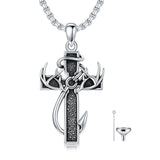 Sterling Silver Deer Antler Fish Hook & Cross Urn Necklace for Ashes