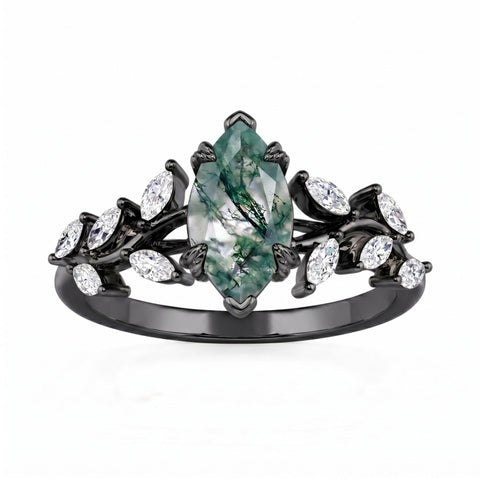 Sterling Silver 10K 14K 18K Gold 1-4CT Moss Agate Engagement Ring Promise Ring