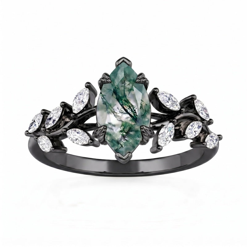 Sterling Silver 10K 14K 18K Gold 1-4CT Moss Agate Engagement Ring Promise Ring