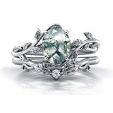 Sterling Silver Natural Moss Agate Blue Sandstone Opal Set Ring