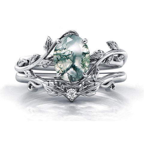 Sterling Silver Natural Moss Agate Blue Sandstone Opal Set Ring