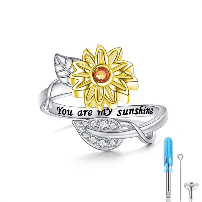 Sunflower Ring Sterling Silver You are My Sunshine CZ Ring I Love You Stone Ring  Sunflowr Ring Urn Sunflower Ring