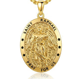 14K Gold Plated Saint Medal Christian  Pendant Necklace for Men