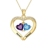 14K Gold Plated Personalized 1-5 Heart Birthstone Names Necklace  for Women