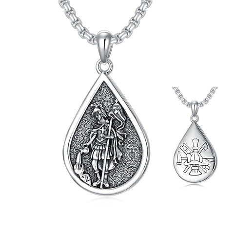 Sterling Silver Firefighter Pendant  Necklace  For Men