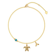 14K Gold Turtle Anklet for Women with Turquoise Anklet Bracelet Birthday Gift for Wife Girlfriend Mom Her 8+1+1 inch