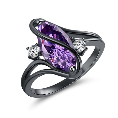 Copper Created Opal Amethyst Rainbow CZ Marquise Ring for Women