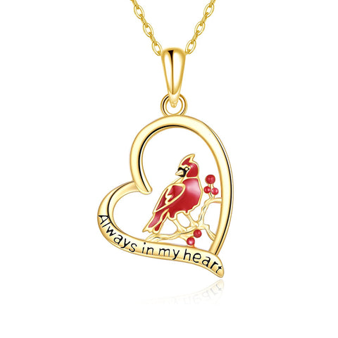 14K Gold Red Cardinal Necklace Gifts for Women When Cardinals Appear Angels Are Near Heart Pendant Memorial Jewelry