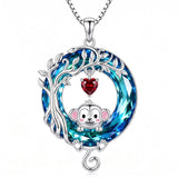 Sterling Silver Blue Crystal  Tree of Life Raccoon Bunny Cat Corgi  Pendant  Necklace  Anniversary Birthday Gifts