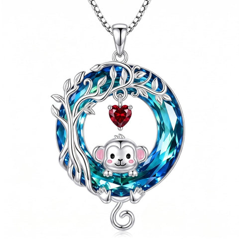 Sterling Silver Blue Crystal  Tree of Life Raccoon Bunny Cat Corgi  Pendant  Necklace  Anniversary Birthday Gifts