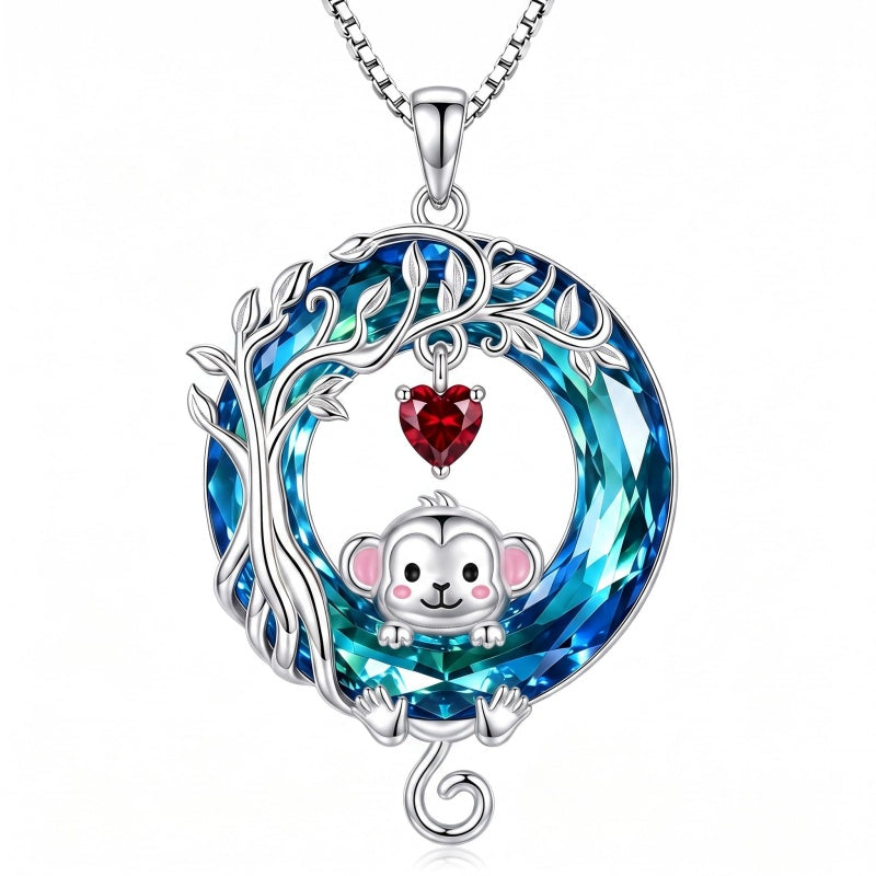 Sterling Silver Blue Crystal  Tree of Life Raccoon Bunny Cat Corgi  Pendant  Necklace  Anniversary Birthday Gifts