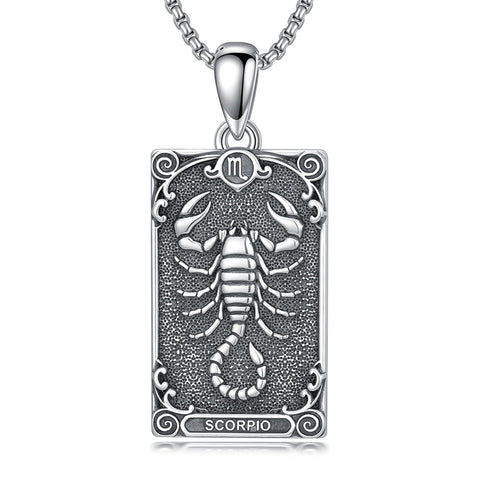 Sterling Silver Tarot Card 12 Zodiac Sign Pendant Necklace
