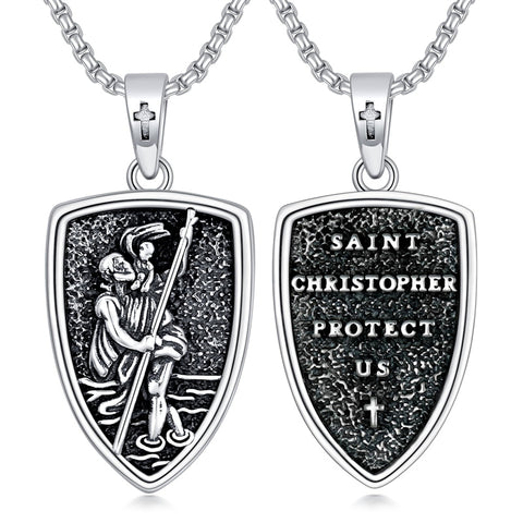 Sterling Silver St Christopher Medal Protection Pendant Necklace