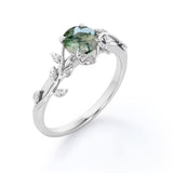 Natural Green Moss Agate Ring 925 Sterling Silver Promise Ring Engagement Wedding Jewelry Gift for Women Valentine's Day