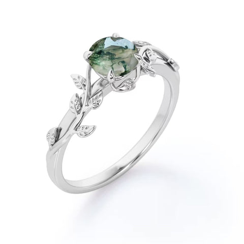 Natural Green Moss Agate Ring 925 Sterling Silver Promise Ring Engagement Wedding Jewelry Gift for Women Valentine's Day