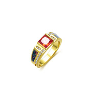 Sterling Silver Square Garnet with Opal Wedding Ring for Men