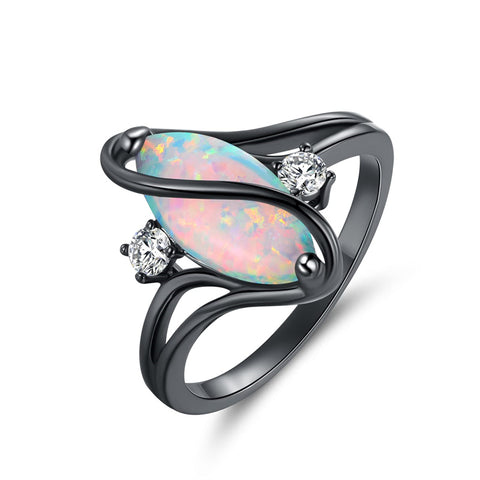 Copper Created Opal Amethyst Rainbow CZ Marquise Ring for Women