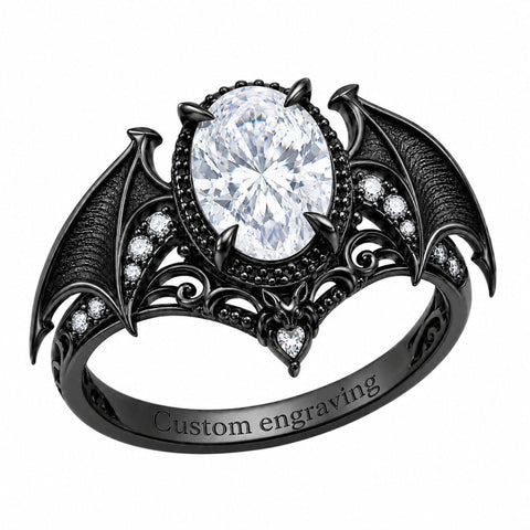 Sterling Silver 10K 14K 18K Gold Moissanite Gothic Black  Engagement Wedding Ring  for Women Halloween Gift