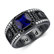 Sterling Silver Personalized Black Class Graduation Ring High School Ring for Men