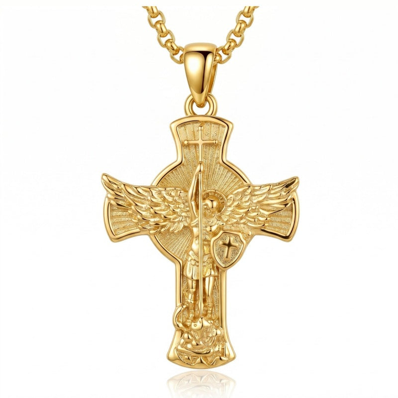14K Gold Plated Saint Medal Christian  Pendant Necklace for Men
